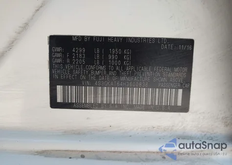 2017 Subaru Impreza 2.0I Limited z USA, uszkodzony, nr VIN 4S3GKAT64H3600836